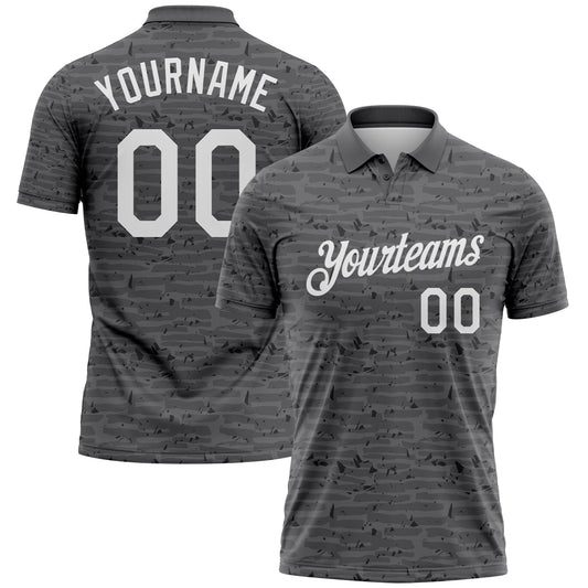 Custom Steel Gray-White Distressed Fragment Brush Stroke Performance Polo Shirt