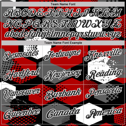 Custom Red Black Gray-White Modern Geometric Tech Hexagon Grid Performance Polo Shirt