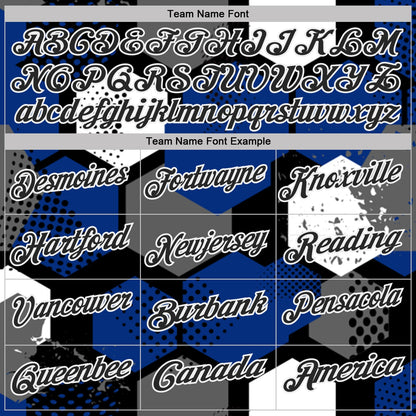 Custom Royal Black Gray-White Modern Geometric Tech Hexagon Grid Performance Polo Shirt