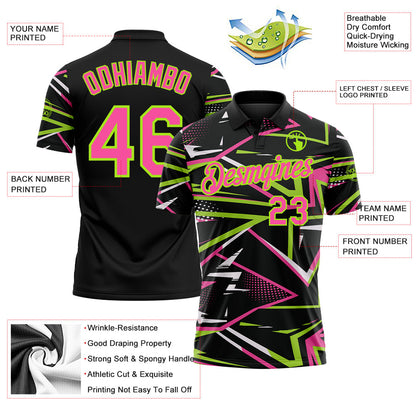 Custom Black Pink-Neon Green Dynamic Geometric Shard Performance Polo Shirt