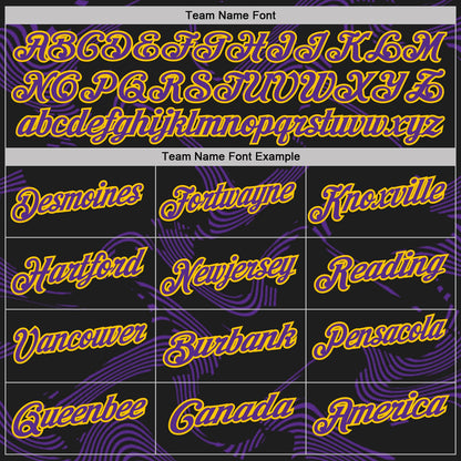 Custom Black Purple-Yellow 3D Pattern Abstract Fluid Swirl Line Performance Polo Shirt