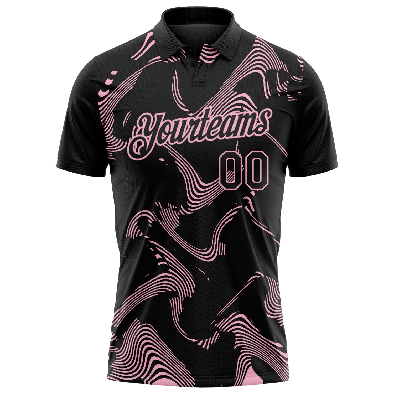 Custom Black-Light Pink 3D Pattern Abstract Fluid Swirl Line Performance Polo Shirt