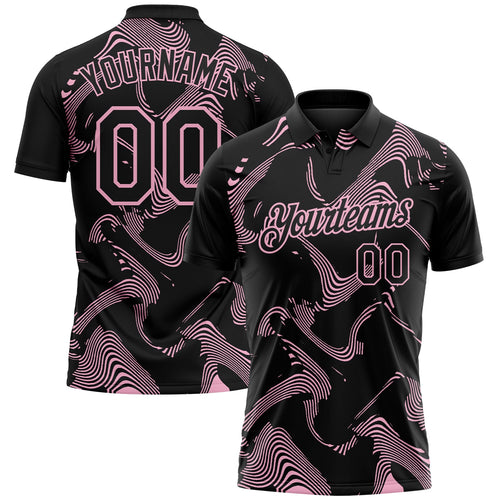 Custom Black-Light Pink 3D Pattern Abstract Fluid Swirl Line Performance Polo Shirt
