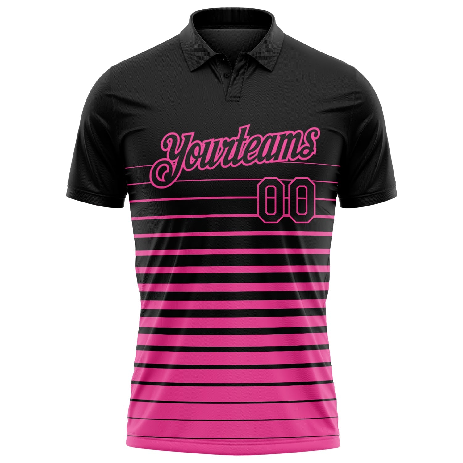 Custom Black-Pink Horizontal Gradient Stripe Performance Polo Shirt