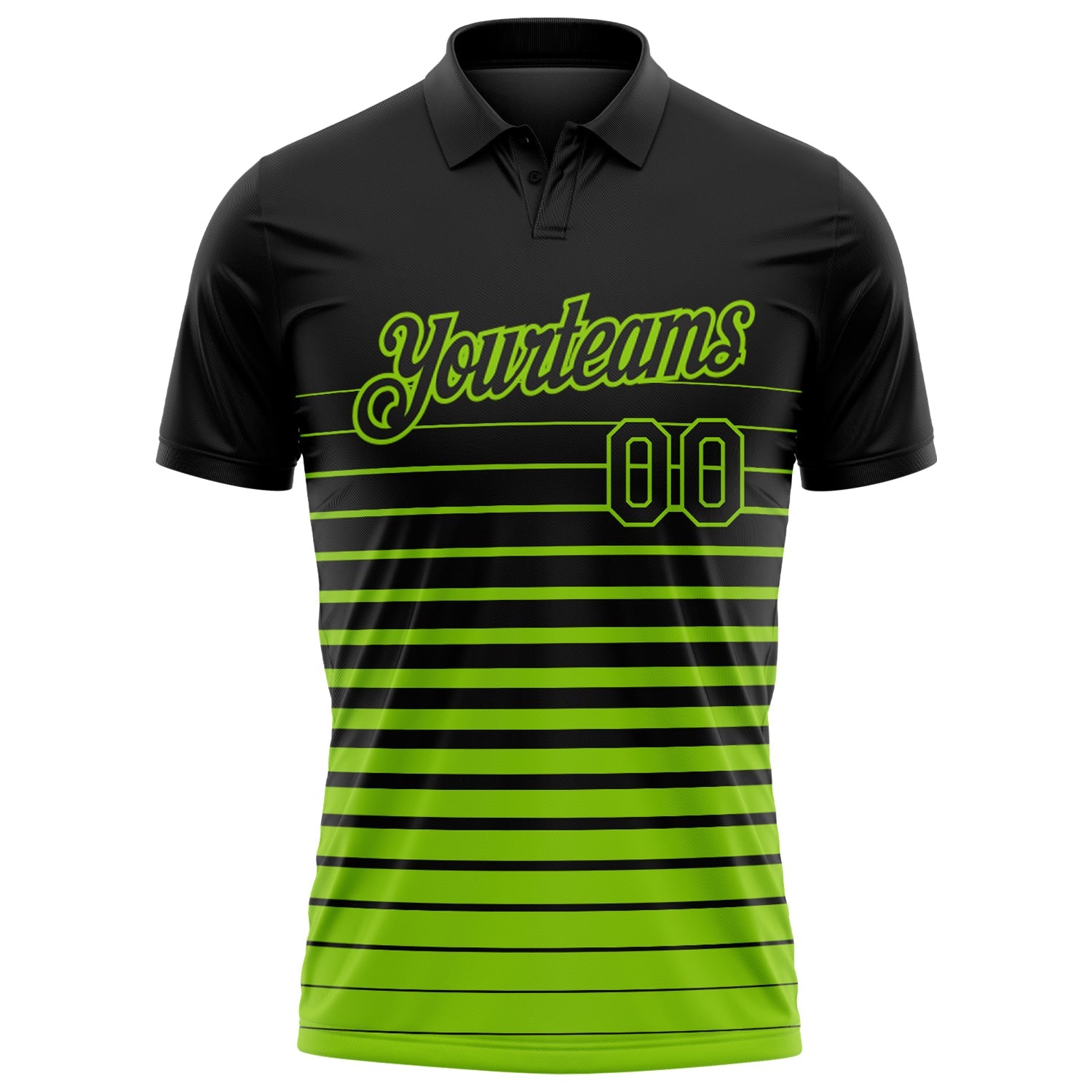 Custom Black-Neon Green Horizontal Gradient Stripe Performance Polo Shirt