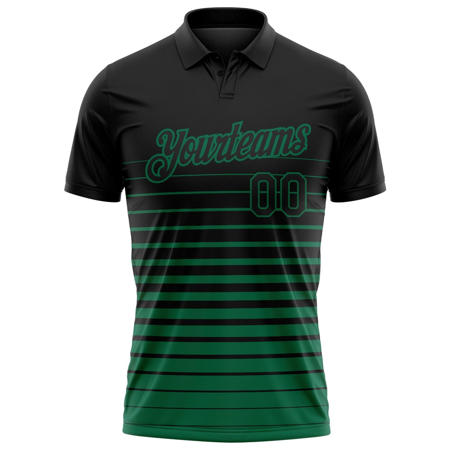 Custom Black-Kelly Green Horizontal Gradient Stripe Performance Polo Shirt
