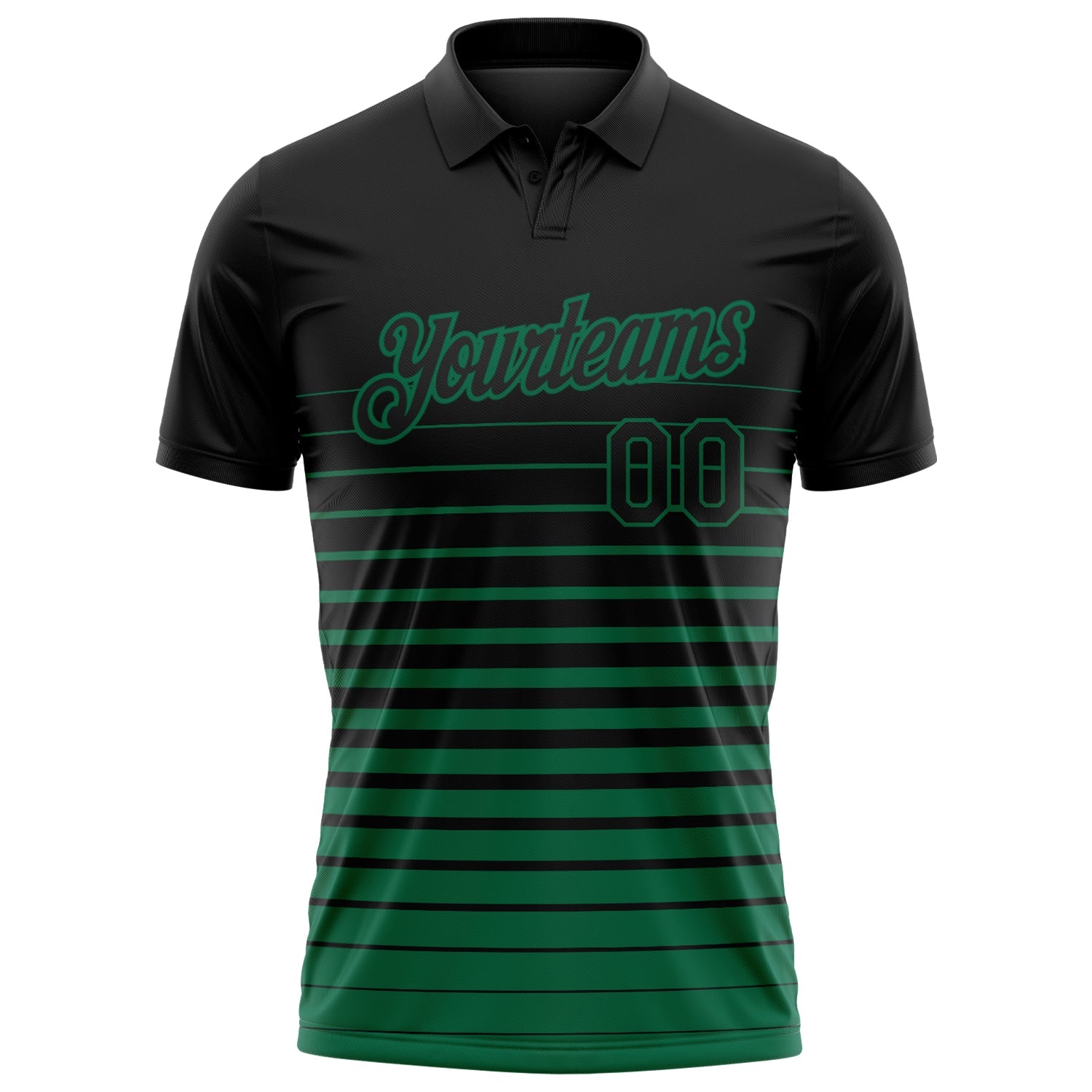 Custom Black-Kelly Green Horizontal Gradient Stripe Performance Polo Shirt