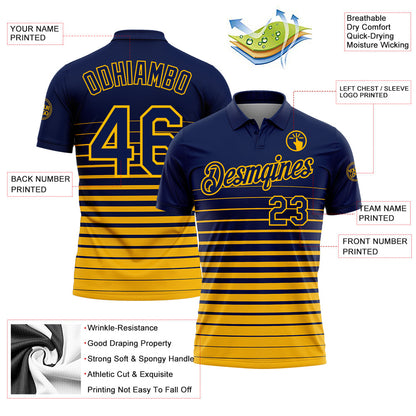 Custom Navy-Gold Horizontal Gradient Stripe Performance Polo Shirt