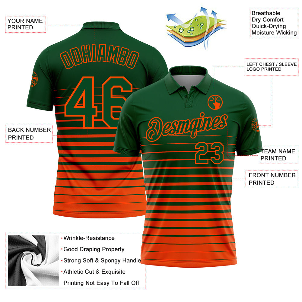 Custom Green-Orange Horizontal Gradient Stripe Performance Polo Shirt