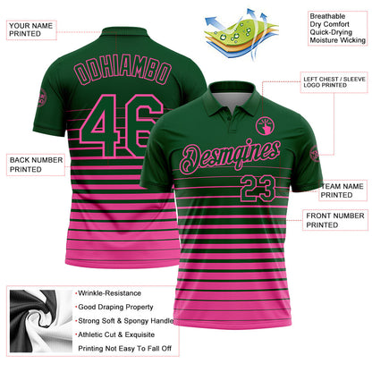 Custom Green-Pink Horizontal Gradient Stripe Performance Polo Shirt