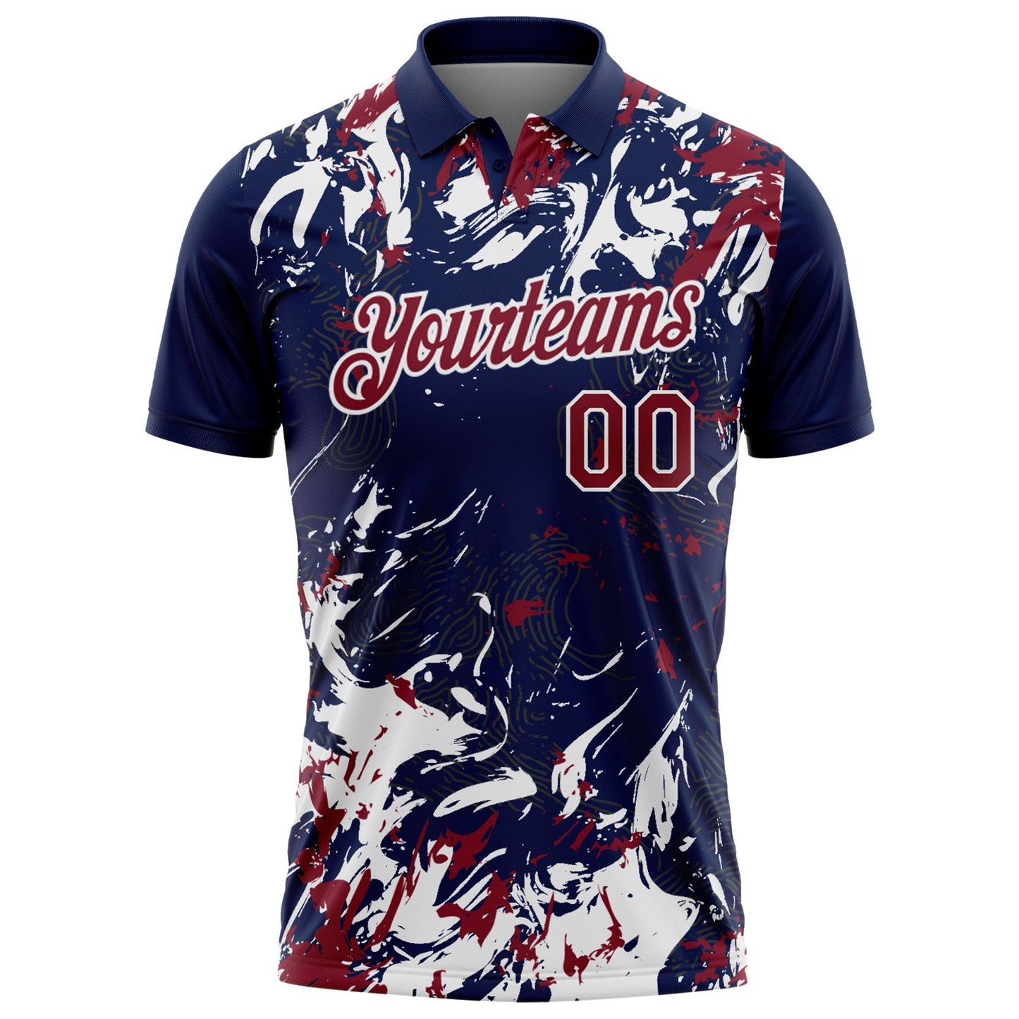 Custom Navy Crimson-White Dynamic Splatter Brush Stroke Performance Polo Shirt