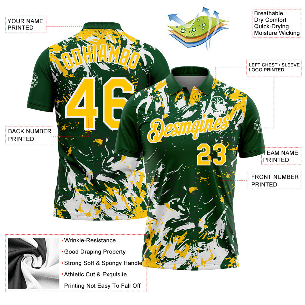 Custom Green Yellow-White Dynamic Splatter Brush Stroke Performance Polo Shirt