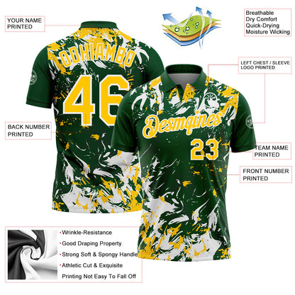 Custom Green Yellow-White Dynamic Splatter Brush Stroke Performance Polo Shirt
