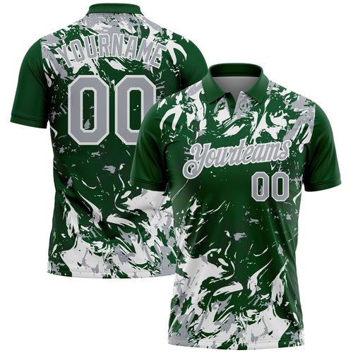 Custom Green Gray-White Dynamic Splatter Brush Stroke Performance Polo Shirt