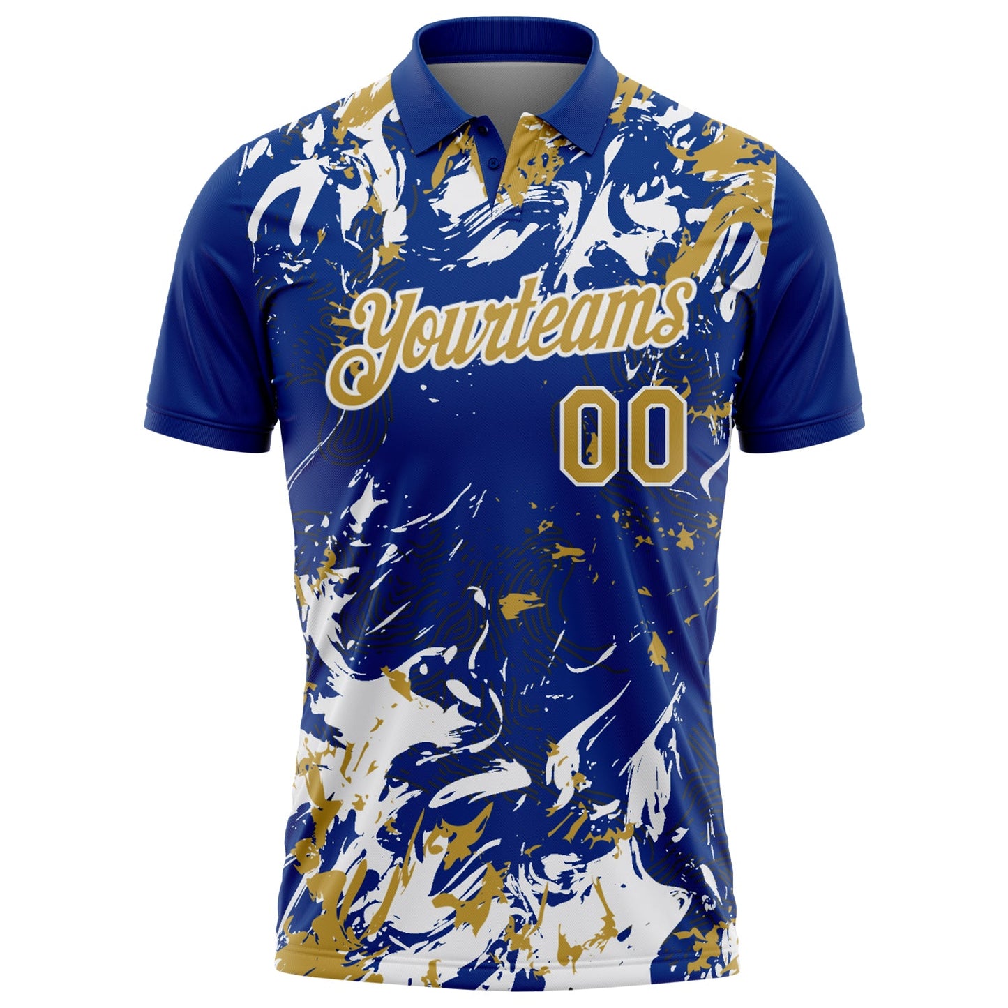 Custom Royal Old Gold-White Dynamic Splatter Brush Stroke Performance Polo Shirt