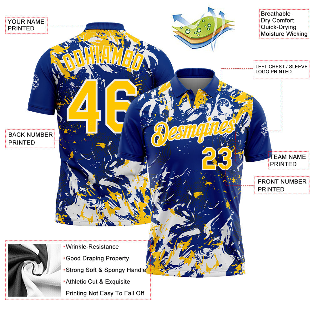 Custom Royal Yellow-White Dynamic Splatter Brush Stroke Performance Polo Shirt