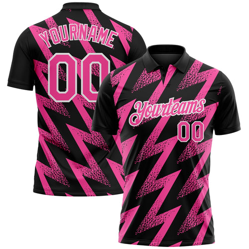 Custom Black Pink-White Geometric Zigzag Shape Lightning Performance Polo Shirt