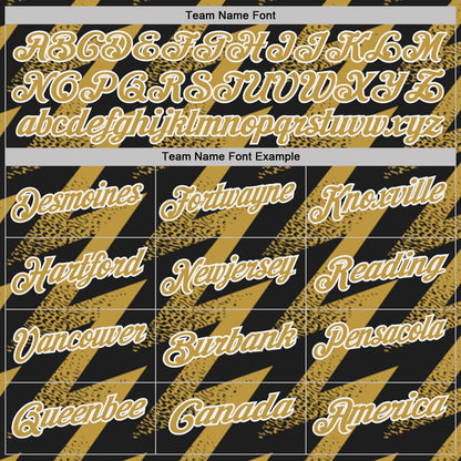 Custom Black Old Gold-White Geometric Zigzag Shape Lightning Performance Polo Shirt