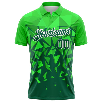 Custom Grass Green Green-White Geometric Shard Triangle Performance Polo Shirt