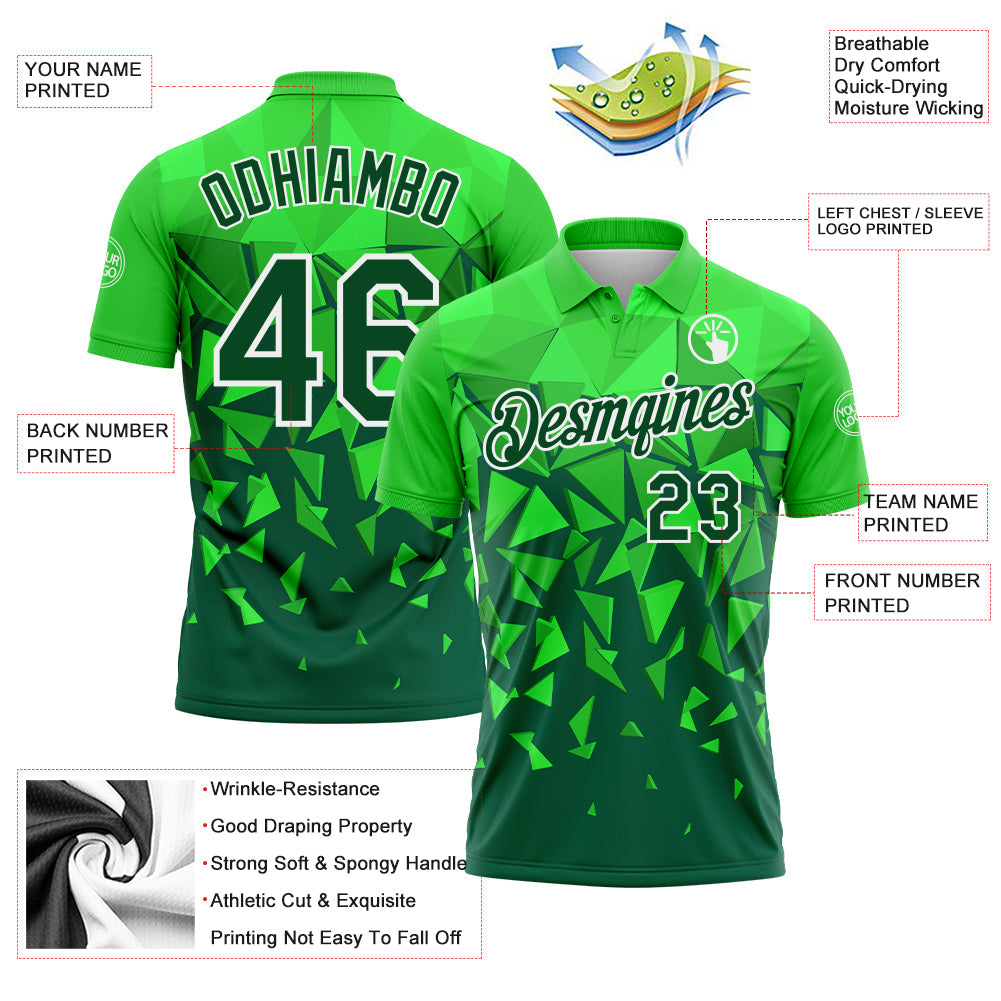 Custom Grass Green Green-White Geometric Shard Triangle Performance Polo Shirt