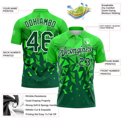 Custom Grass Green Green-White Geometric Shard Triangle Performance Polo Shirt