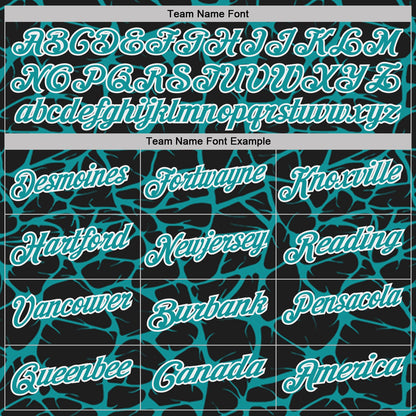 Custom Black Teal-White 3D Pattern Abstract Network Crackle Performance Polo Shirt