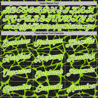 Custom Black Neon Green-White 3D Pattern Abstract Network Crackle Performance Polo Shirt