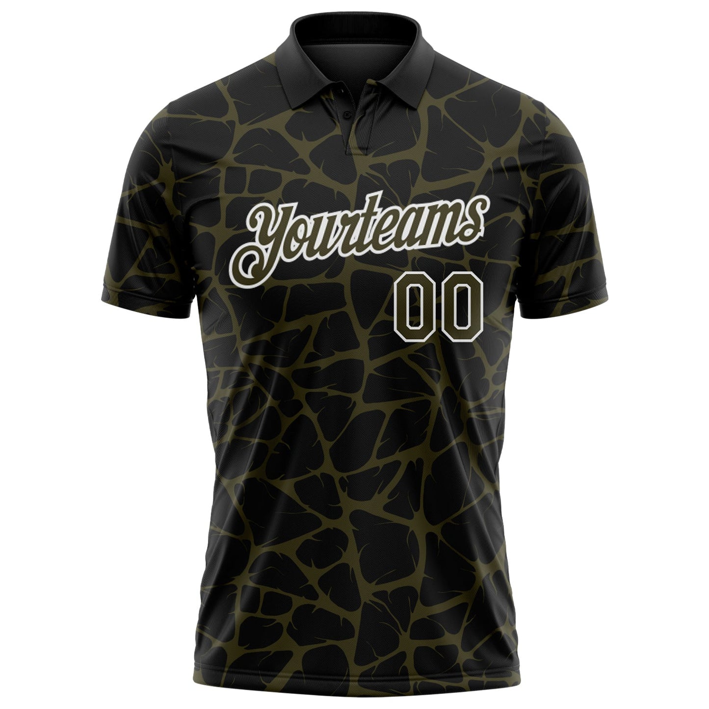 Custom Black Olive-White 3D Pattern Abstract Network Crackle Performance Polo Shirt
