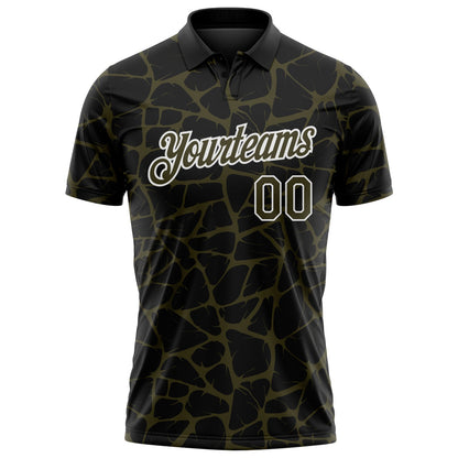 Custom Black Olive-White 3D Pattern Abstract Network Crackle Performance Polo Shirt