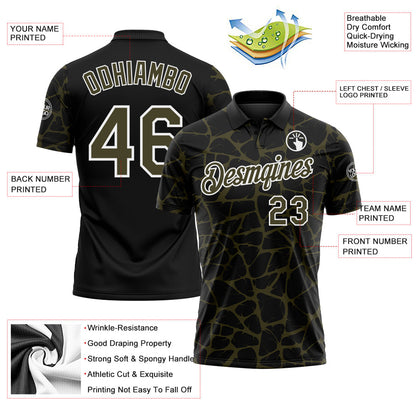 Custom Black Olive-White 3D Pattern Abstract Network Crackle Performance Polo Shirt