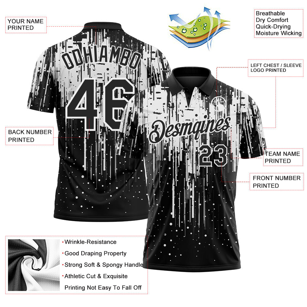 Custom Black-White Dripping Splatter Paint Performance Polo Shirt