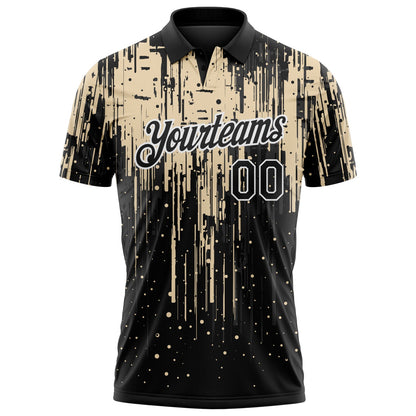 Custom Black City Cream-White Dripping Splatter Paint Performance Polo Shirt