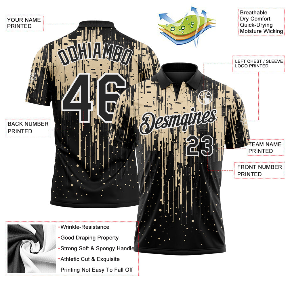 Custom Black City Cream-White Dripping Splatter Paint Performance Polo Shirt