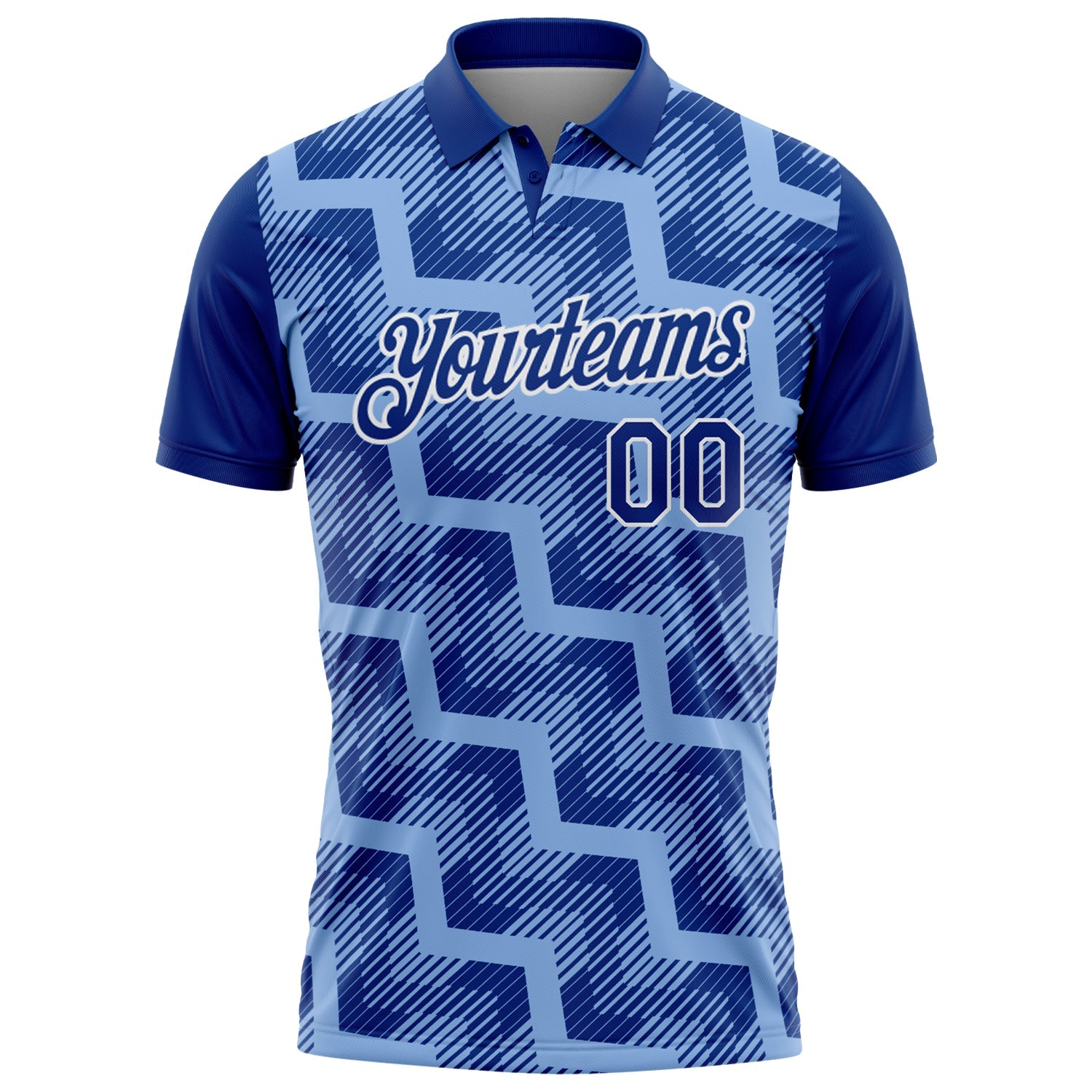 Custom Royal Light Blue-White Geometric Block Diagonal Line Hatching Performance Polo Shirt