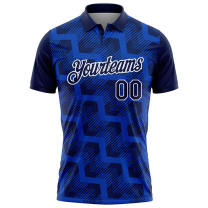 Custom Navy Thunder Blue-White Geometric Block Diagonal Line Hatching Performance Polo Shirt