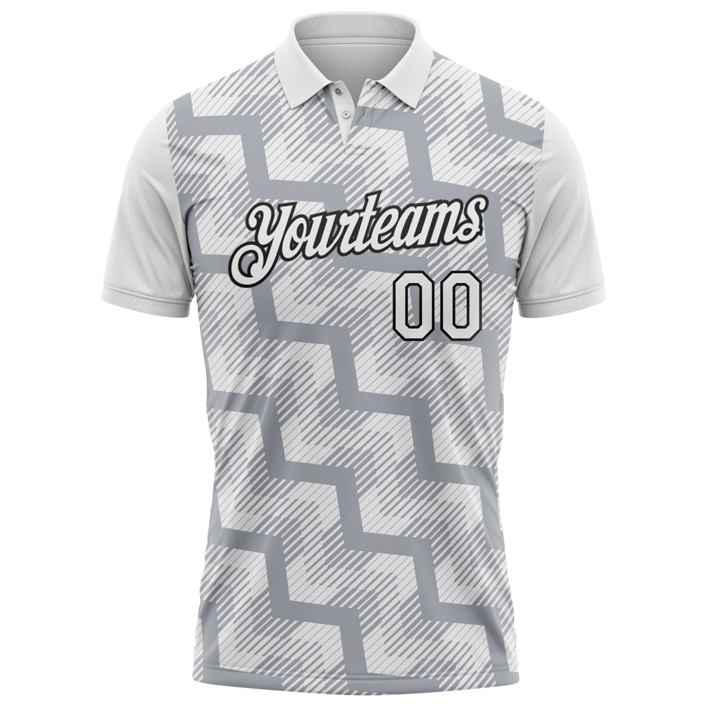 Custom White Gray-Black Geometric Block Diagonal Line Hatching Performance Polo Shirt