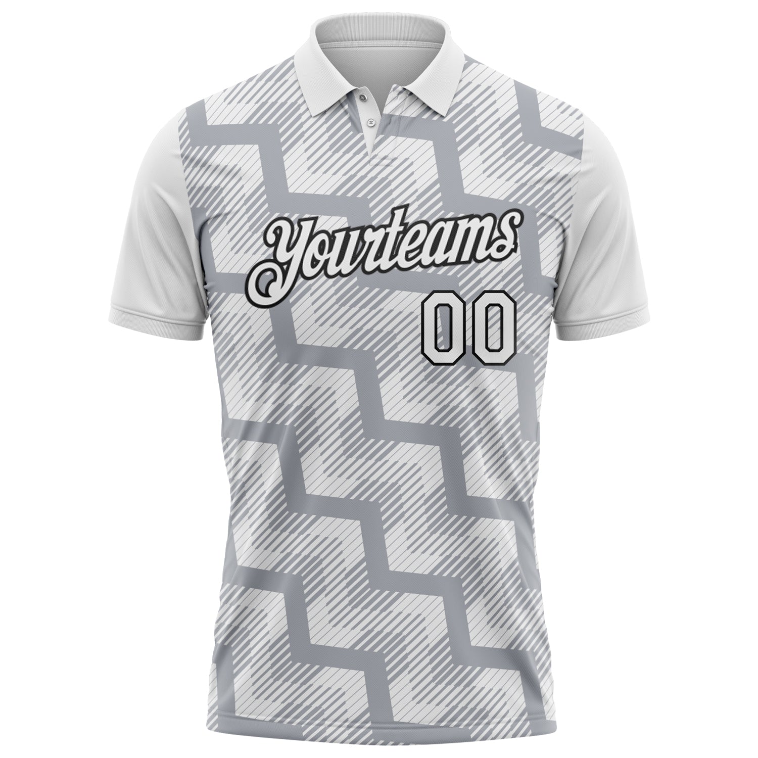 Custom White Gray-Black Geometric Block Diagonal Line Hatching Performance Polo Shirt