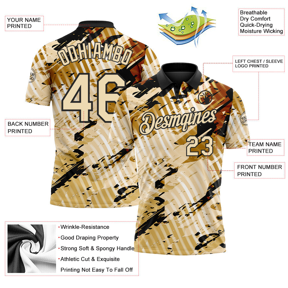 Custom Black-Cream Abstract Grunge Splatter Diagonal Stripe Performance Polo Shirt