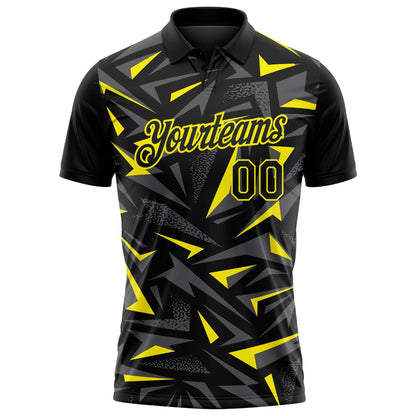 Custom Black Steel Gray-Light Yellow Cyber Mecha E-sport Geometric Shards Spike Performance Polo Shirt