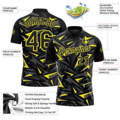 Custom Black Steel Gray-Light Yellow Cyber Mecha E-sport Geometric Shards Spike Performance Polo Shirt