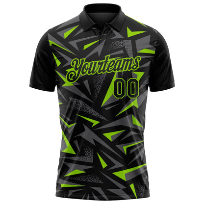 Custom Black Steel Gray-Neon Green Cyber Mecha E-sport Geometric Shards Spike Performance Polo Shirt