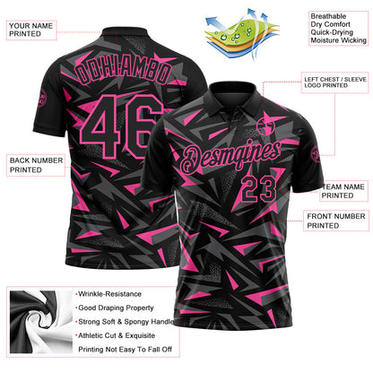Custom Black Steel Gray-Pink Cyber Mecha E-sport Geometric Shards Spike Performance Polo Shirt