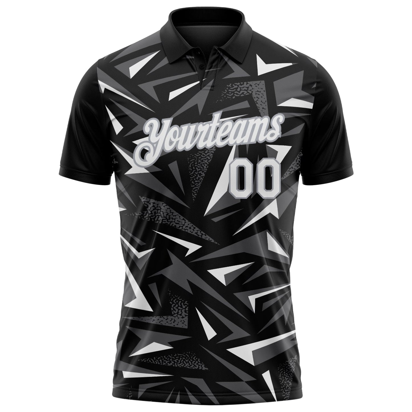 Custom Black White Steel Gray-Gray Cyber Mecha E-sport Geometric Shards Spike Performance Polo Shirt