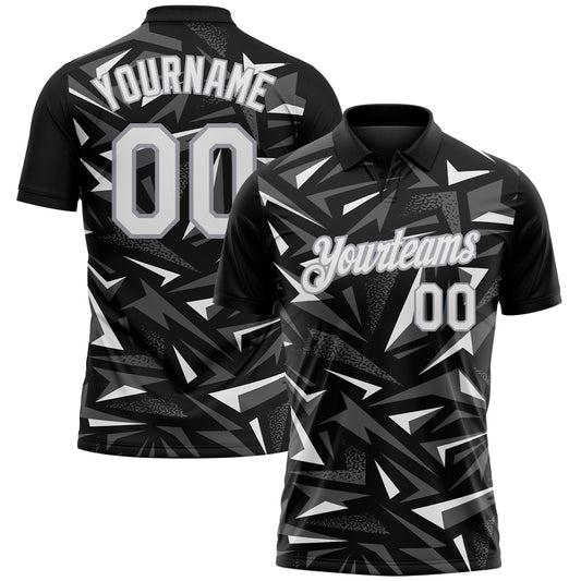 Custom Black White Steel Gray-Gray Cyber Mecha E-sport Geometric Shards Spike Performance Polo Shirt