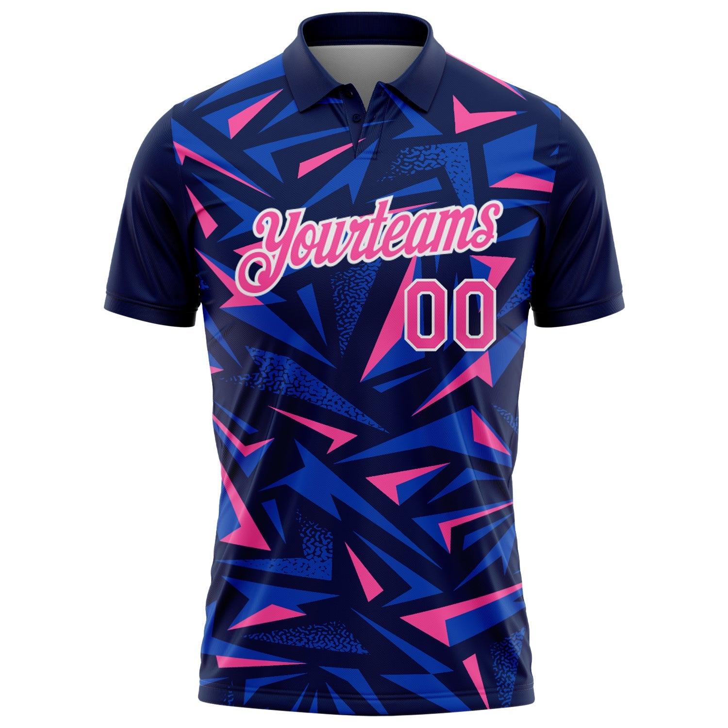 Custom Navy Pink Thunder Blue-White Cyber Mecha E-sport Geometric Shards Spike Performance Polo Shirt
