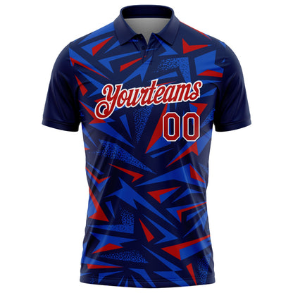 Custom Navy Red Thunder Blue-White Cyber Mecha E-sport Geometric Shards Spike Performance Polo Shirt