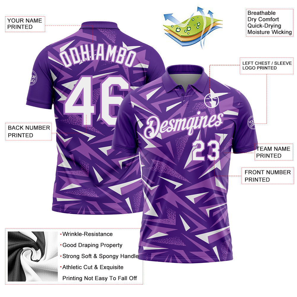 Custom Purple White-Medium Purple Cyber Mecha E-sport Geometric Shards Spike Performance Polo Shirt