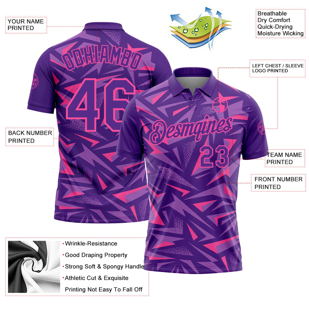 Custom Purple Medium Purple-Pink Cyber Mecha E-sport Geometric Shards Spike Performance Polo Shirt
