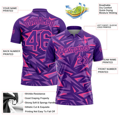 Custom Purple Medium Purple-Pink Cyber Mecha E-sport Geometric Shards Spike Performance Polo Shirt