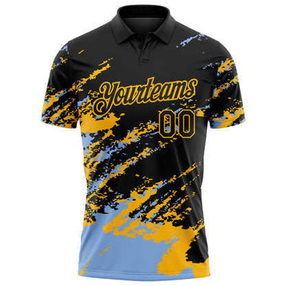 Custom Black Light Blue-Gold Brush Stroke Shatter Splatter Performance Polo Shirt